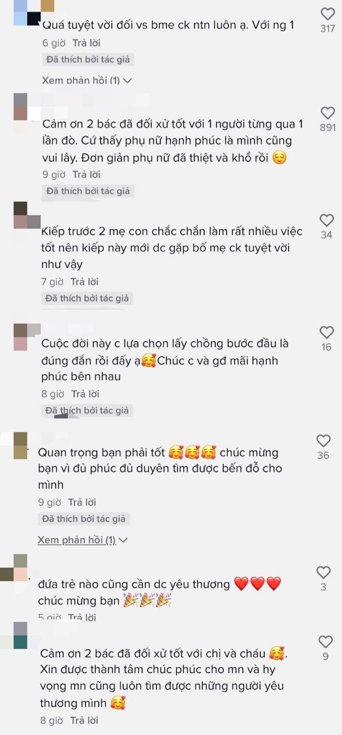  Dân tình để lại bình luận ngưỡng mộ bố mẹ chồng quốc dân của Uyên Nhi. (Ảnh chụp màn hình TikTok menhihealthy)